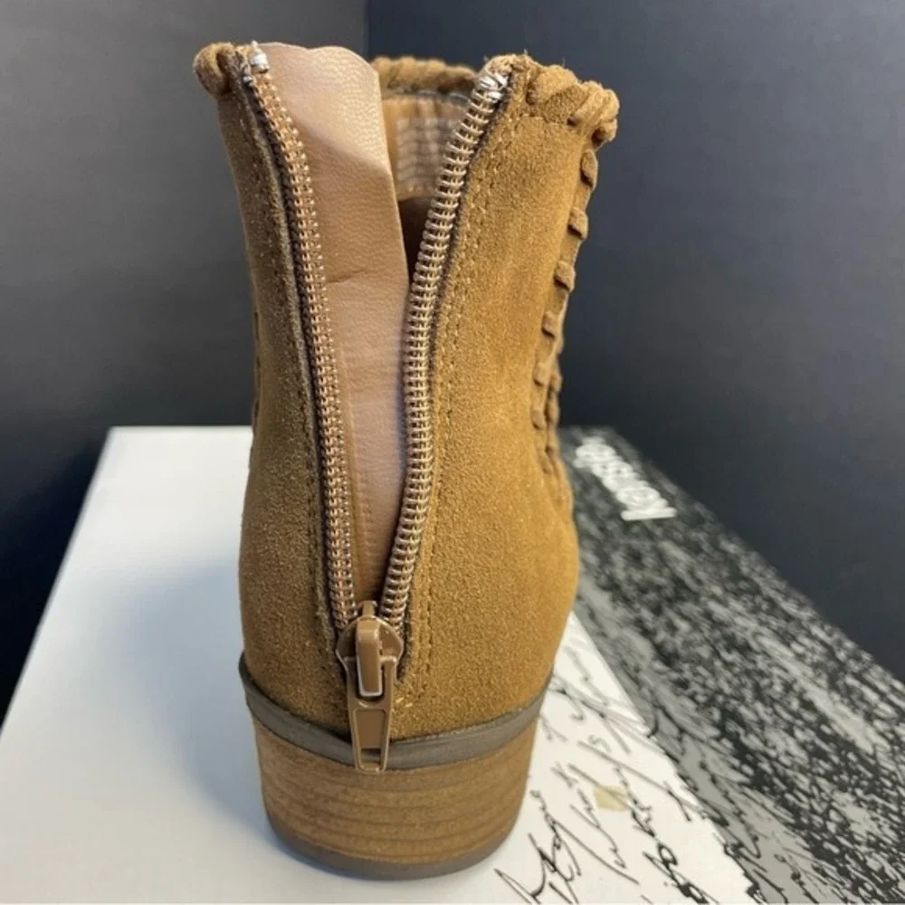 Kensie Glanne Brown Suede Leather Whipstitch Ankle Boots KS233483 Womens 8M